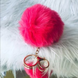 Neon pink faux fur keychain